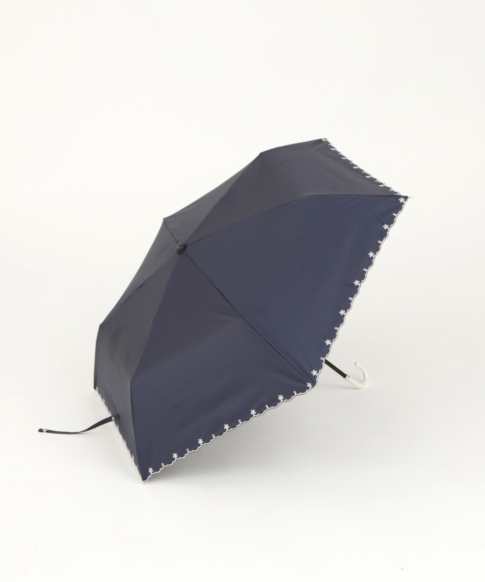 日傘 スカラップフラワー刺繍晴雨兼用折りたたみ傘 日傘