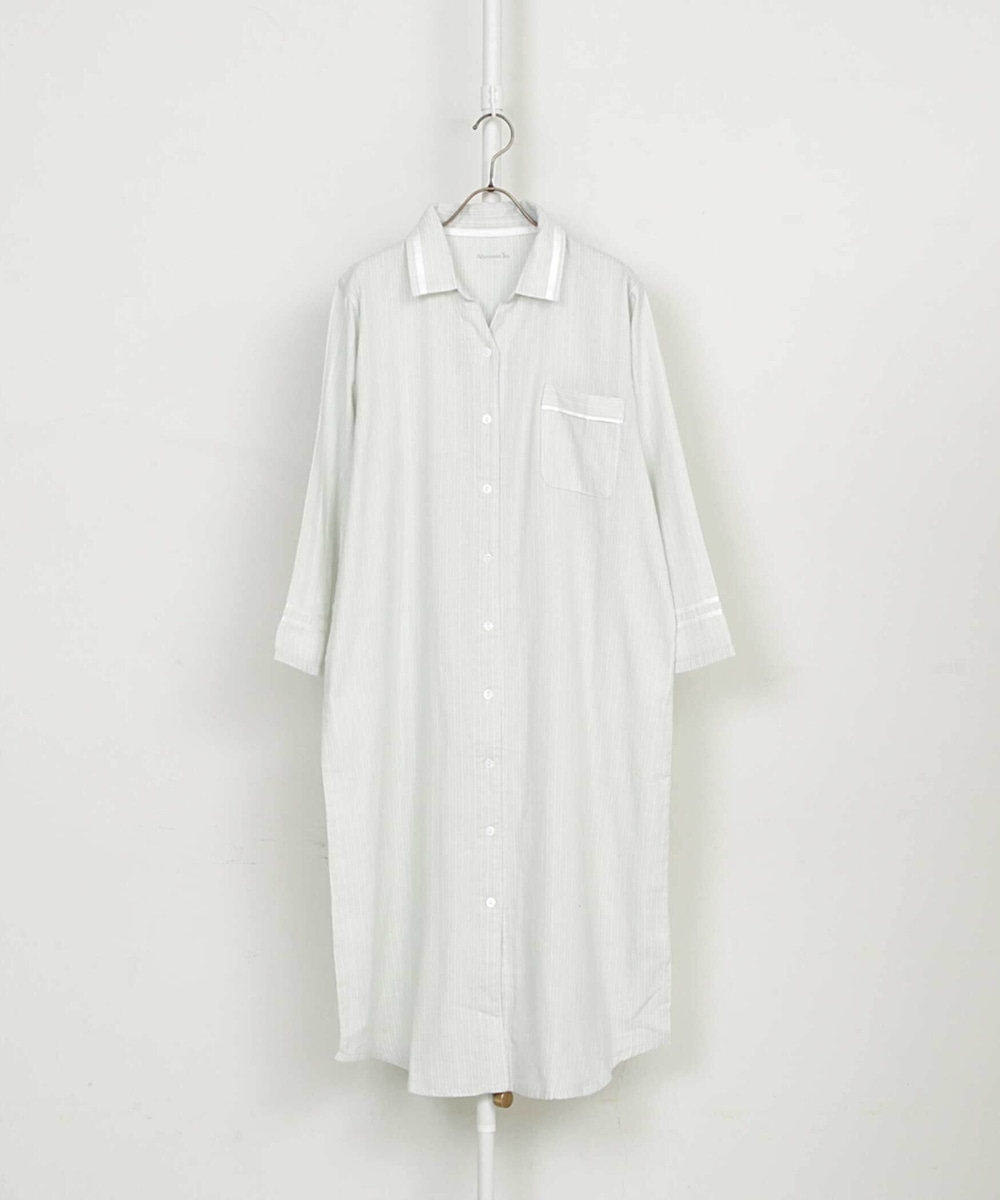 ストライプ柄コットンストレッチダブルガーゼ襟付きワンピースパジャマ ファブリック アフタヌーンティー リビング公式通販サイト