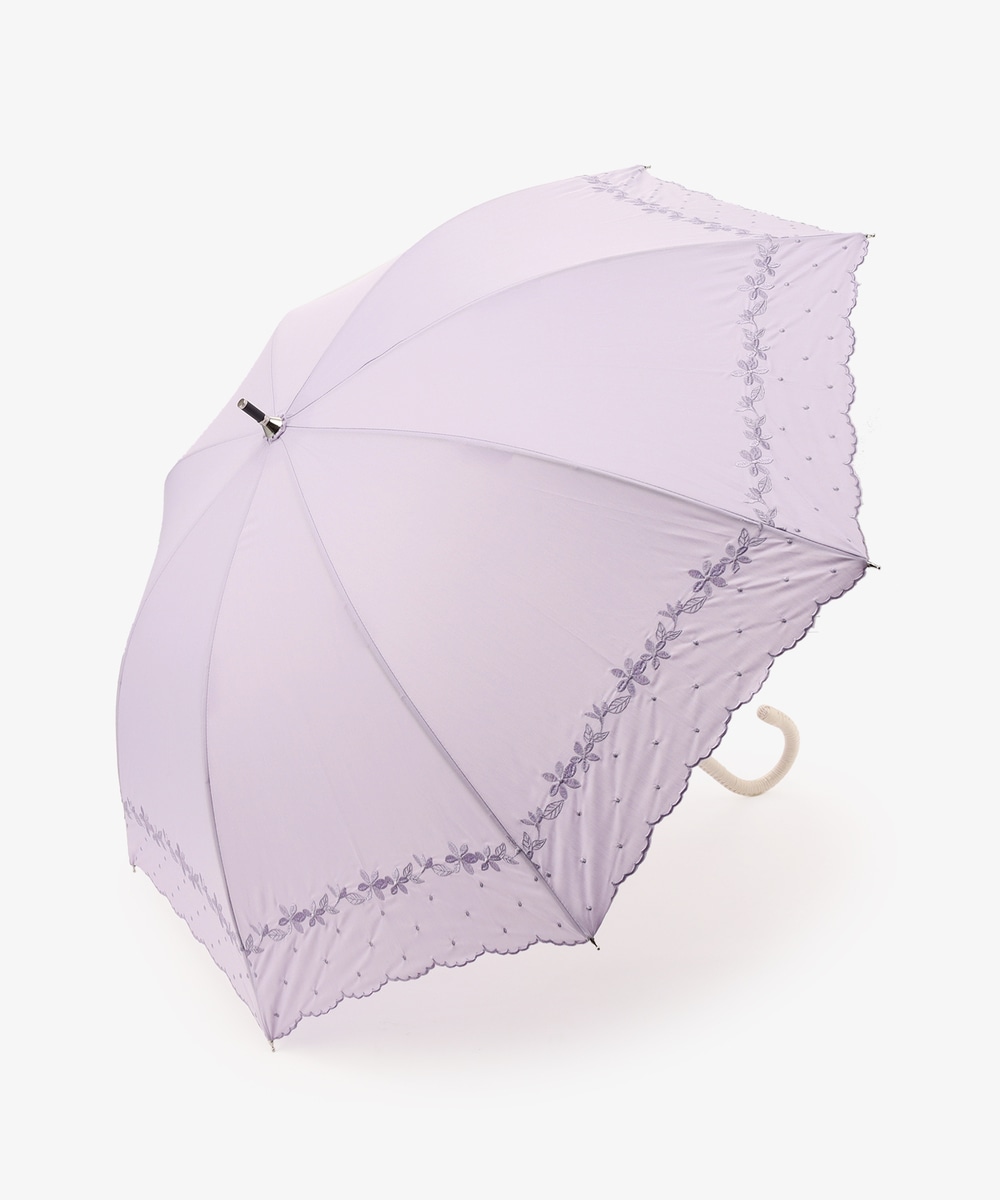 日傘（折りたたみ・長傘・晴雨兼用） ヘムフラワー刺繍晴雨兼用長傘 日傘