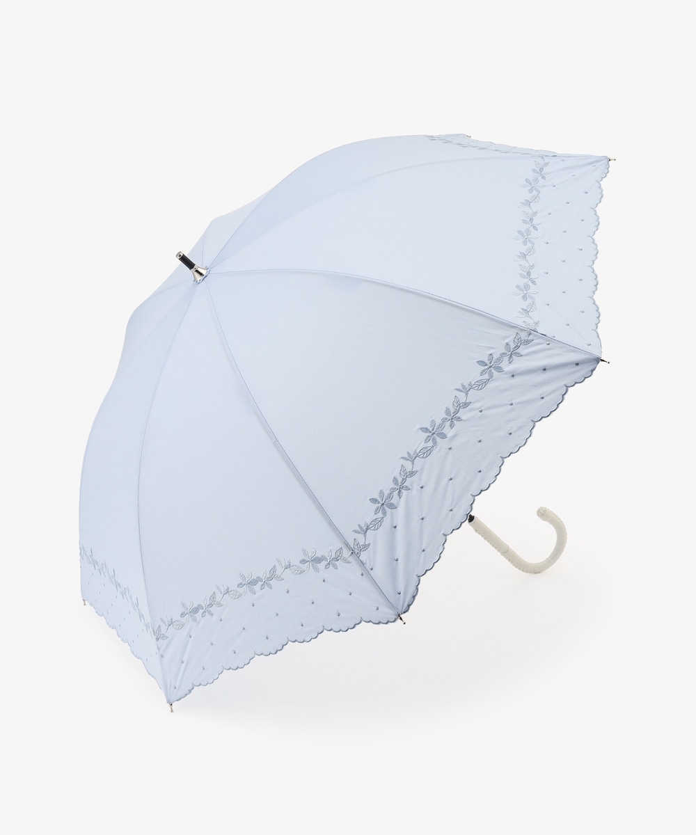 アフタヌーンティーリビング　スカラップフラワー刺繍晴雨兼用折りたたみ傘 日傘