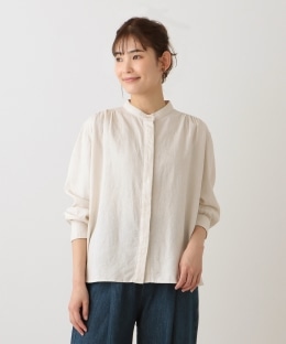 リネンレーヨンバンドカラーブラウス