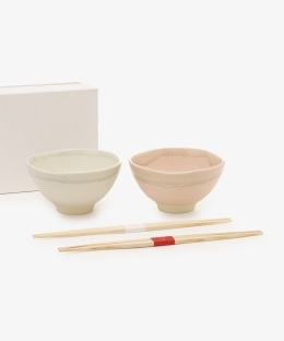 美濃焼くすみ茶碗&利休箸ペアセット