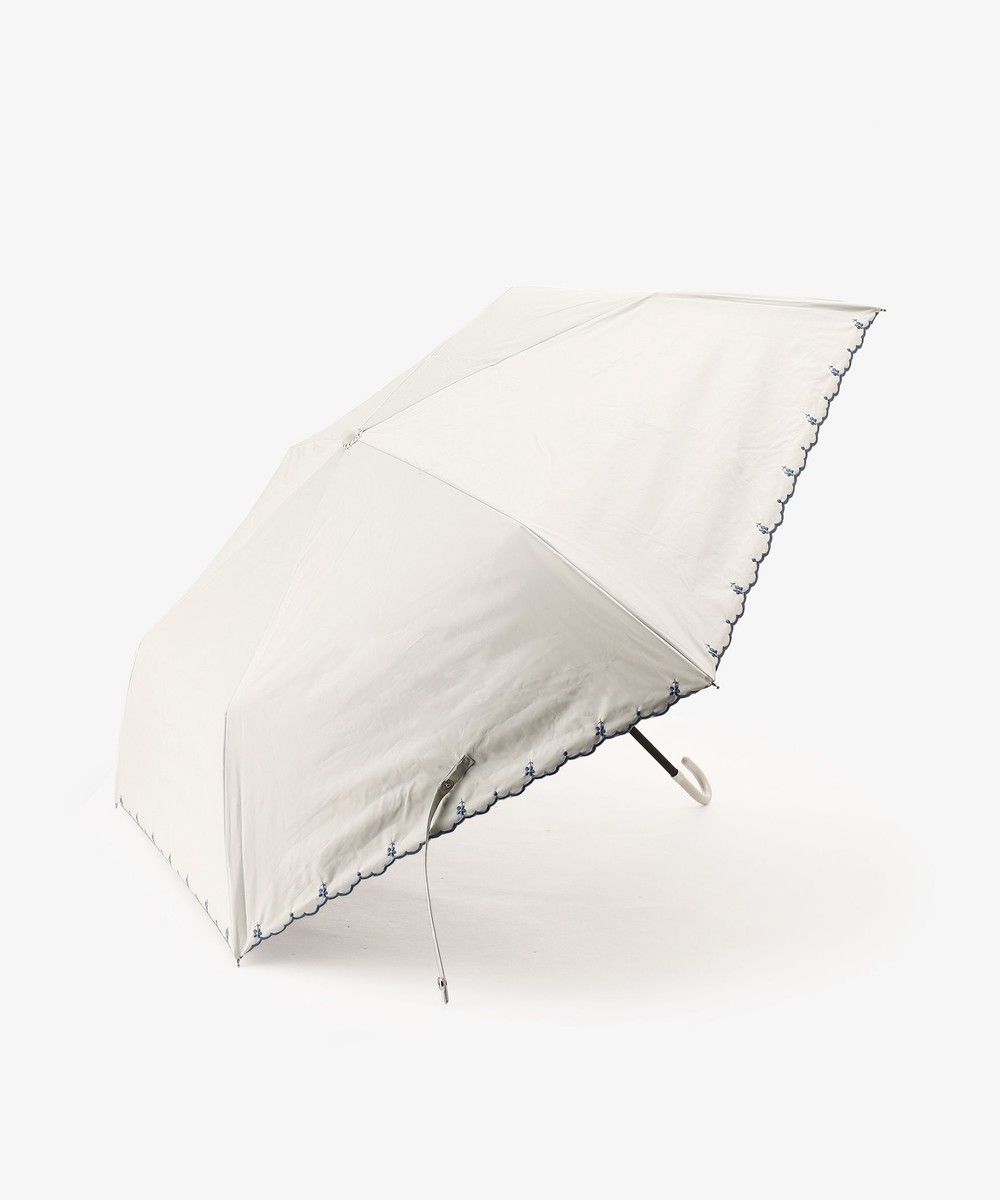 日傘（折りたたみ・長傘・晴雨兼用） スカラップフラワー刺繍晴雨兼用折りたたみ傘 日傘