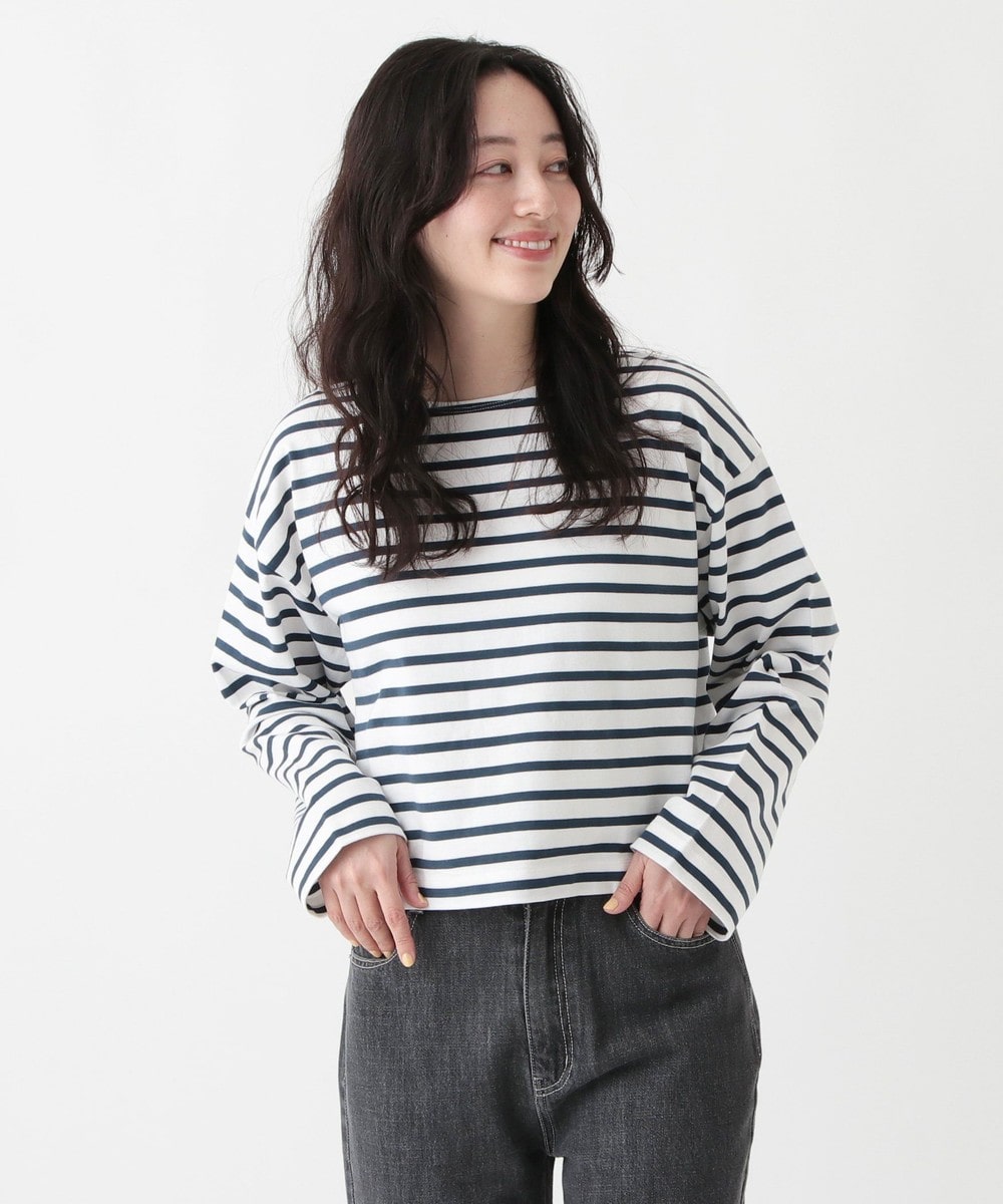 Tシャツ・カットソー MON JOURNALボーダークロップドプルオーバー