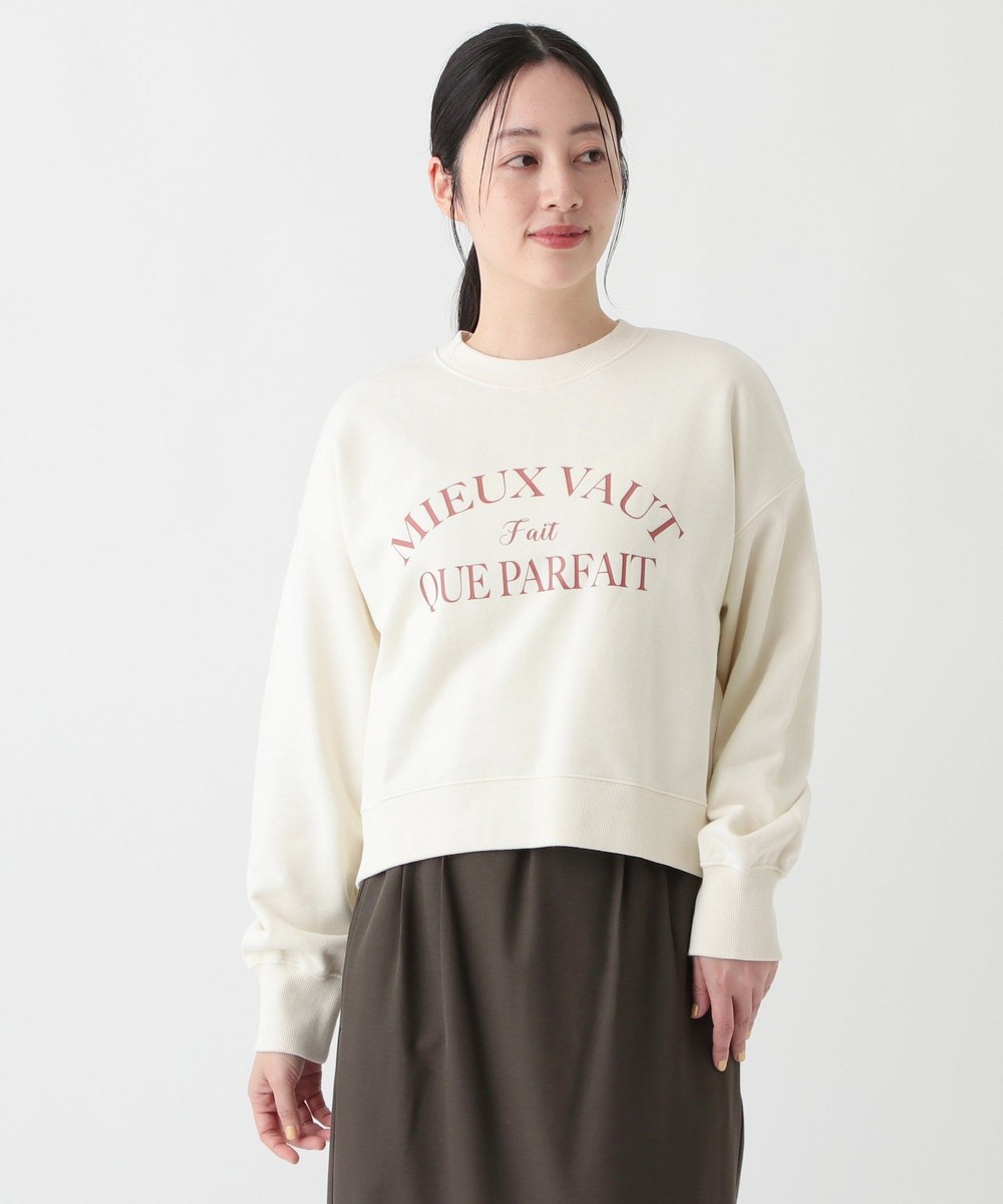 Tシャツ・カットソー プリント裏毛ショート丈プルオーバー