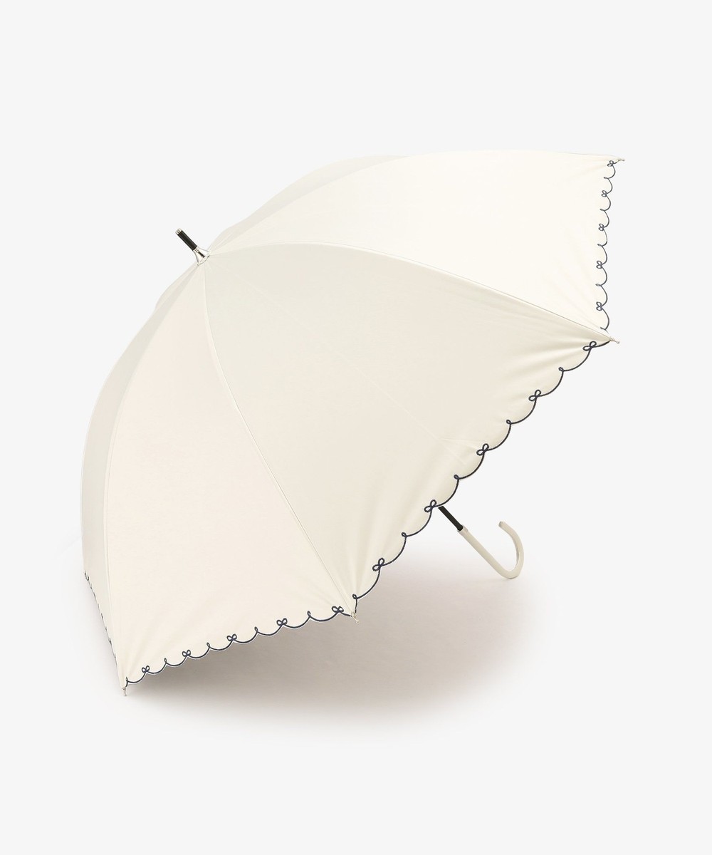 日傘（折りたたみ・長傘・晴雨兼用） 【UVカット率・遮光率100%生地使用】スカラップリボン刺繍晴雨兼用長傘 日傘