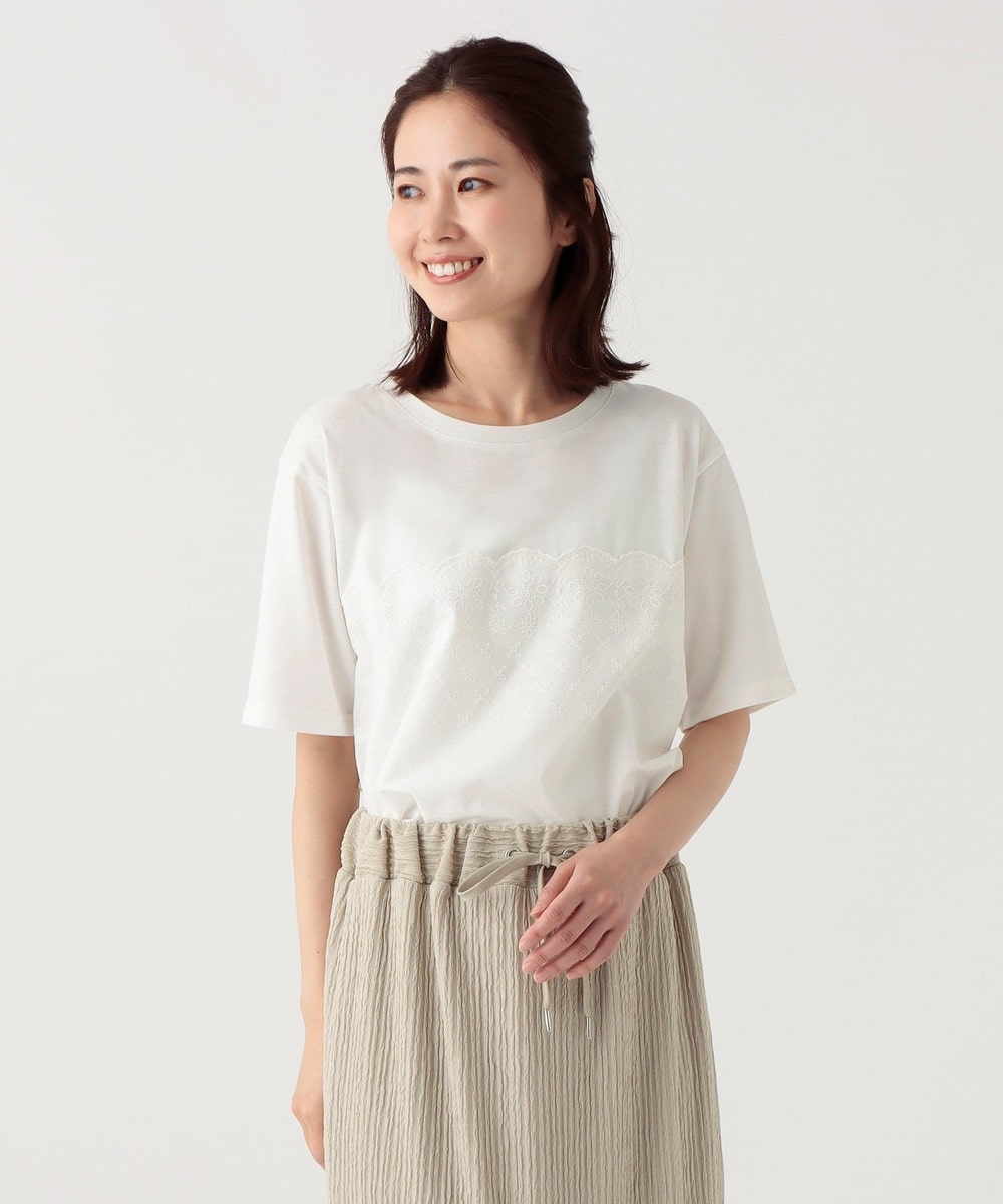 Tシャツ・カットソー 刺繍コンビプルオーバー