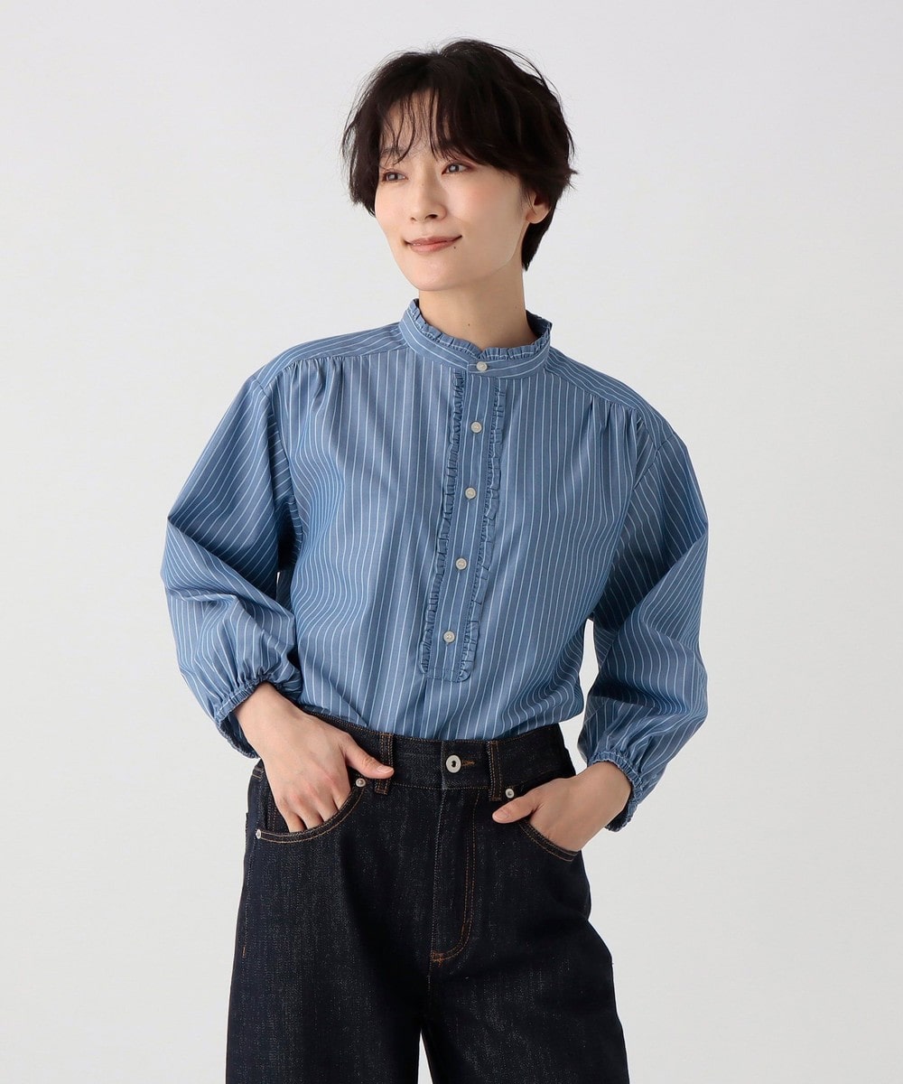 シャツ・ブラウス バンセルクールストライプフリルブラウス