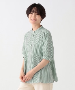バンセルクールストライプ裾フレアブラウス