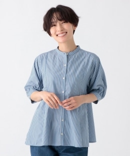 バンセルクールストライプ裾フレアブラウス