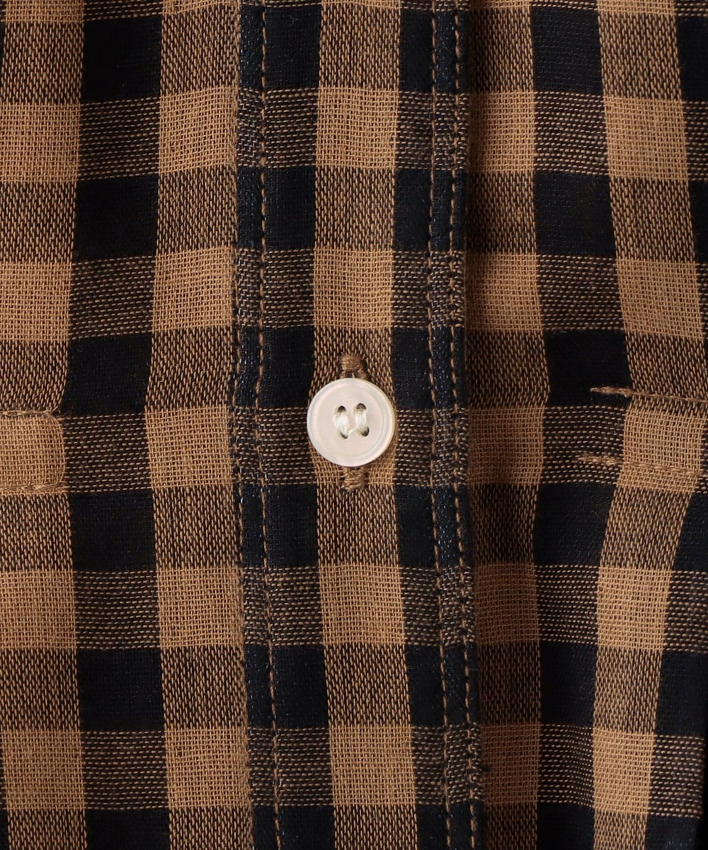 ギンガムチェックコットンガーゼウエストタックブラウス