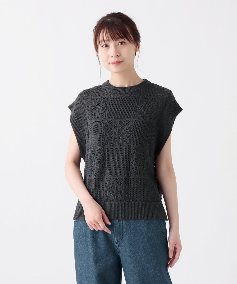 ニット コットン透かし編みベスト