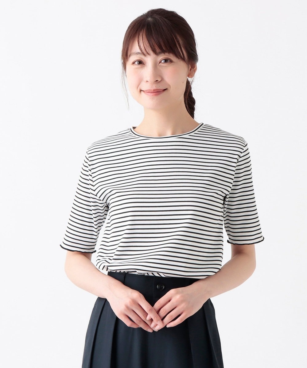 Tシャツ・カットソー ボーダーブライトリブパールプルオーバー