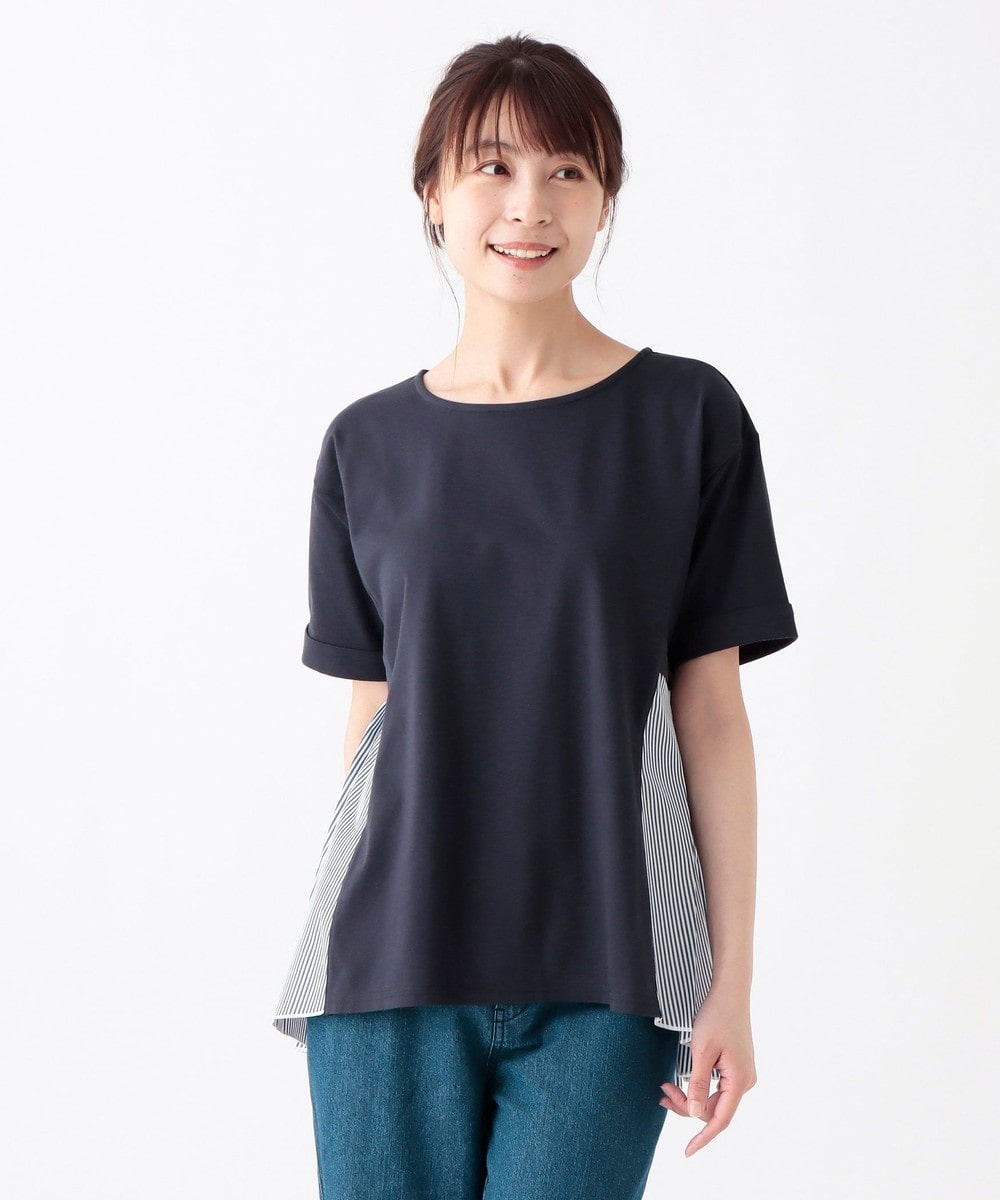 Tシャツ・カットソー ストライププリーツコンビプルオーバー