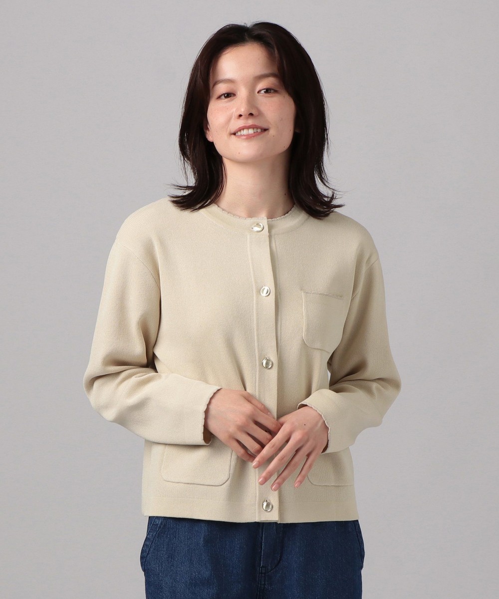 ニット レーヨン混クルーネックカーディガン