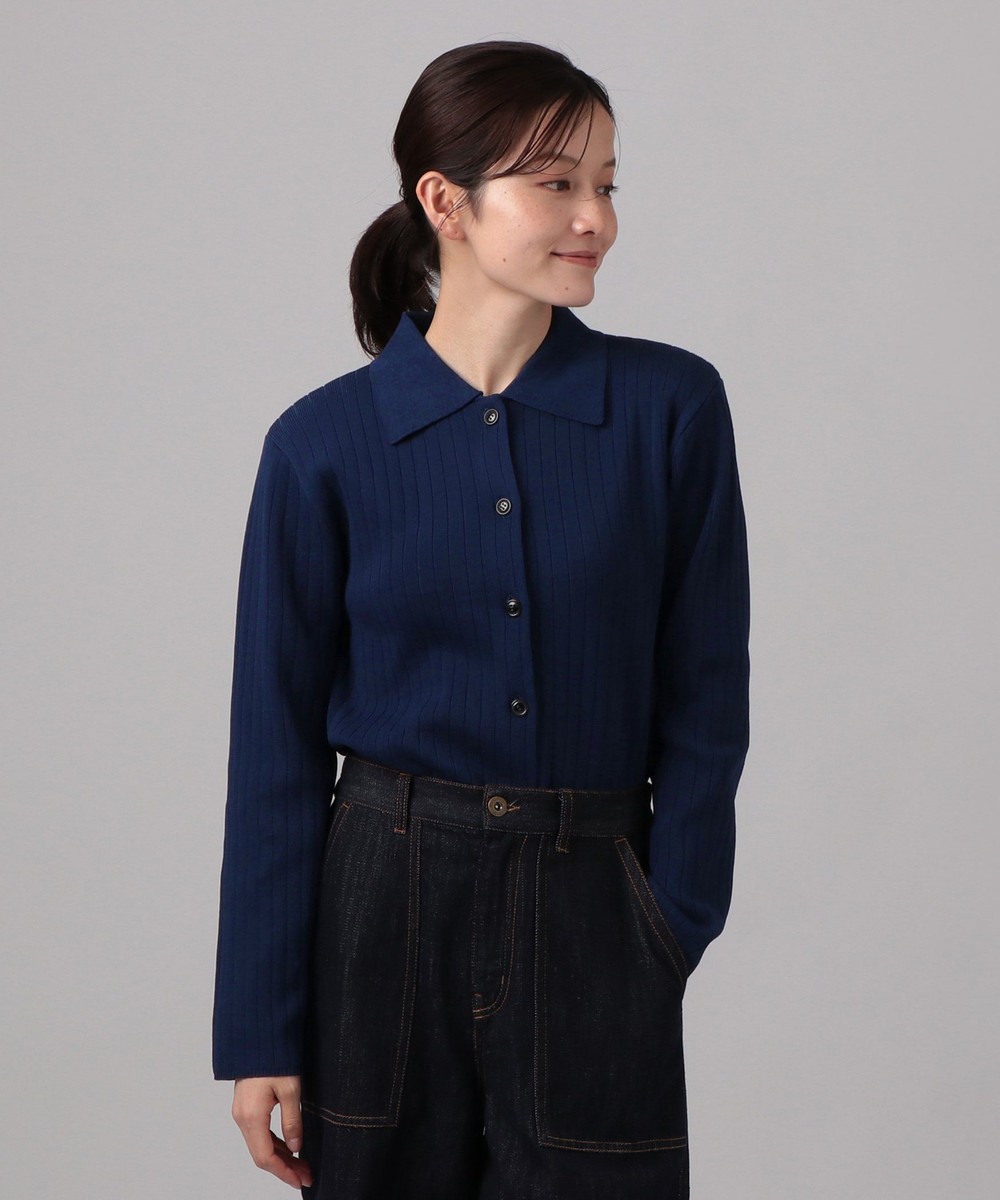 ニット レーヨン混襟付きカーディガン