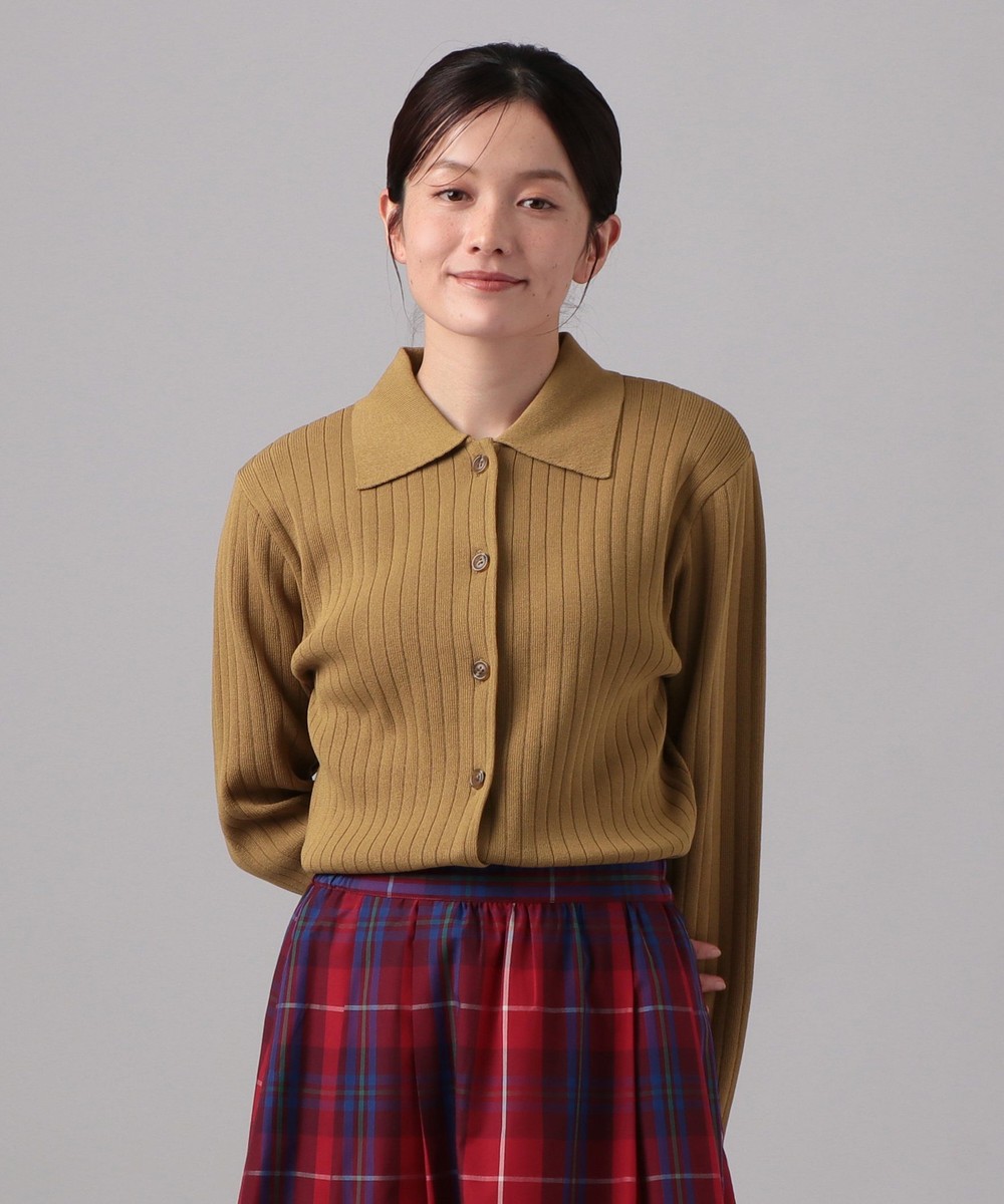 ニット レーヨン混襟付きカーディガン