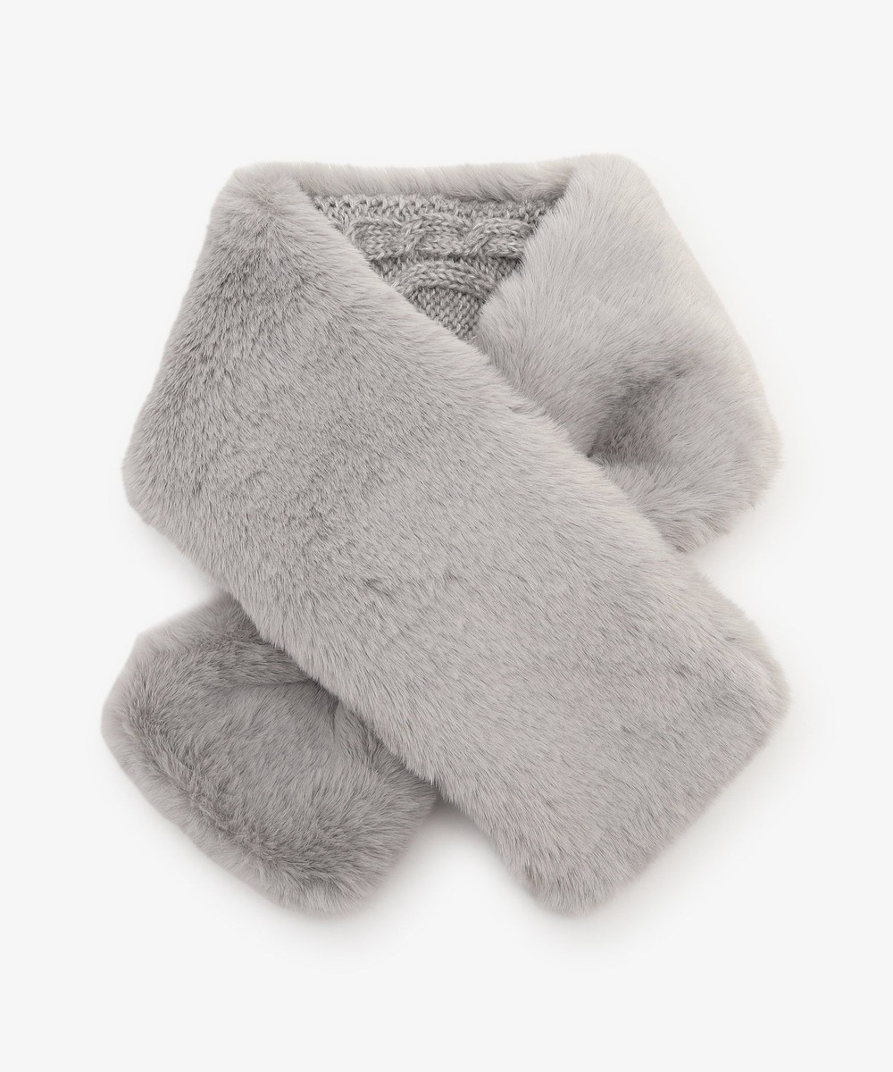 ストール・マフラー ケーブルニットフェイクファーティペット