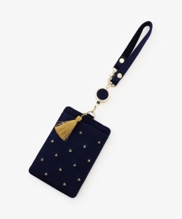 スター刺繍ベロアコードリール付きパスケース