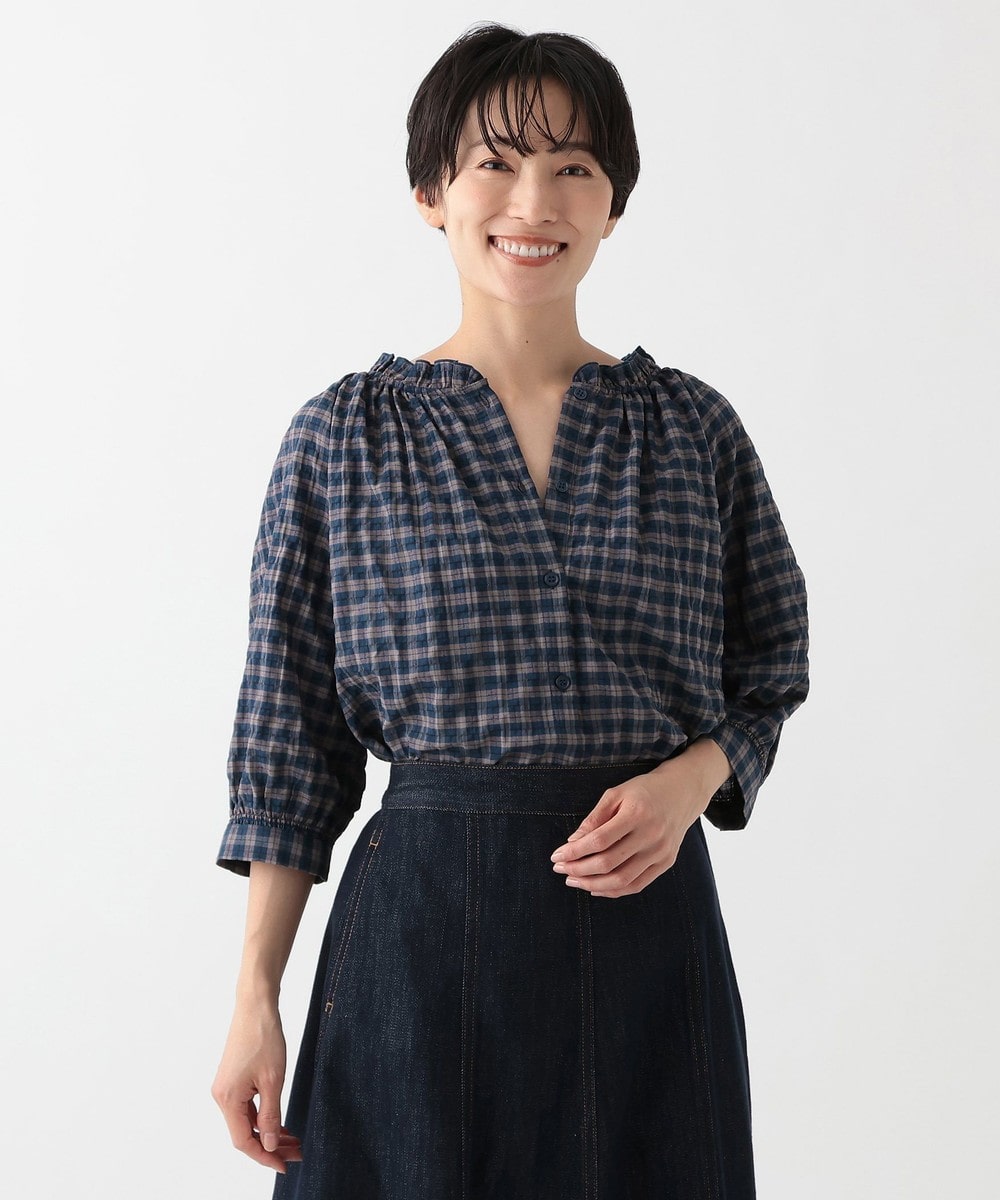 シャツ・ブラウス チェックラグランフリルブラウス