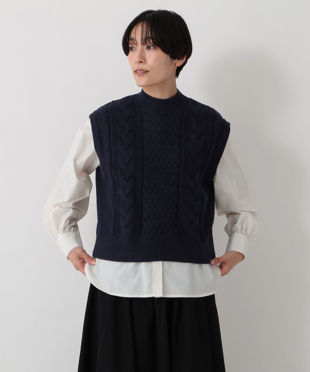 ニット フワフワスフレケーブルニットベスト