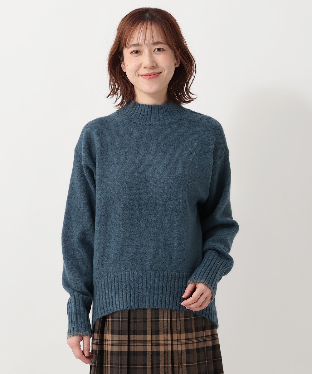 ニット ふわもちニット袖口配色ハイネックプルオーバー