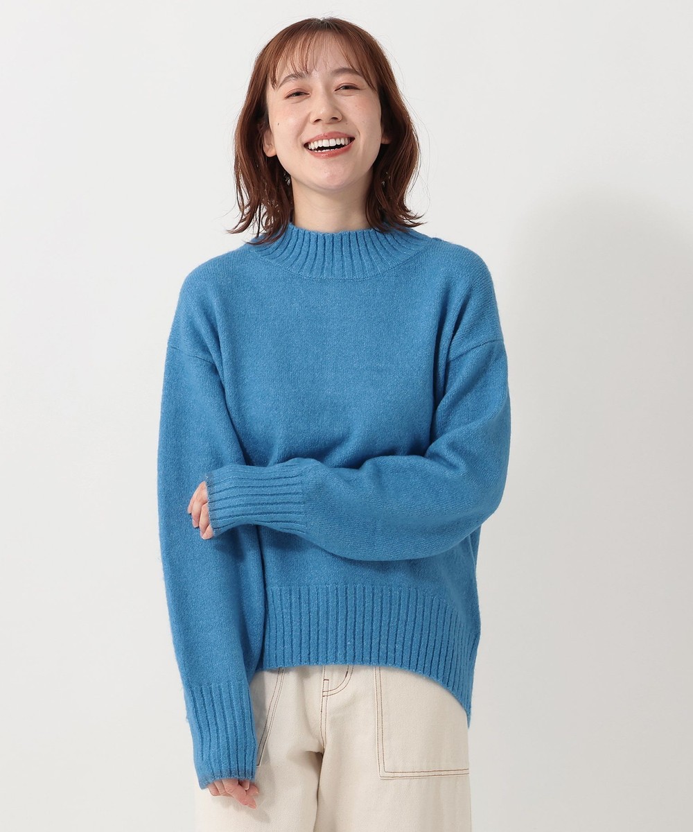 ニット ふわもちニット袖口配色ハイネックプルオーバー