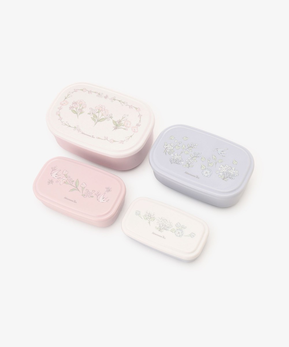 タッパー・保存容器・冷水筒 フラワーアート抗菌保存容器4個セット