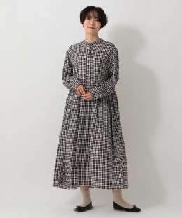 チェック切替ギャザーワンピース
