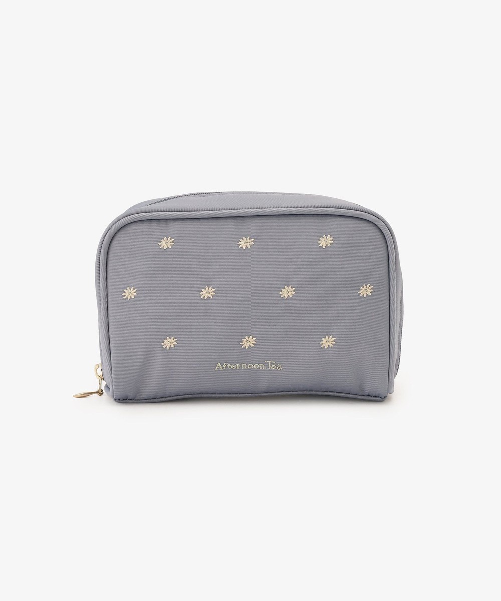 ポーチ・ティッシュポーチ・巾着 フラワー刺繍仕切り付きポーチ