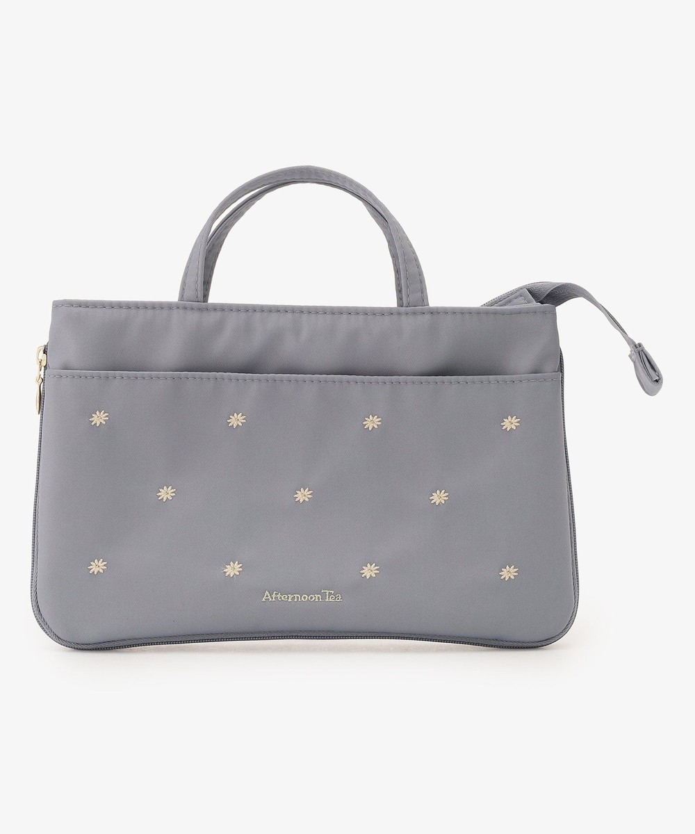 ポーチ・ティッシュポーチ・巾着 フラワー刺繍2WAYバッグインバッグ