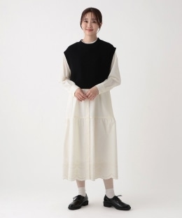 ニットベスト&スカラップ刺繍ワンピースセット
