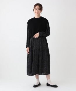 ニットベスト&フラワーワンピースセット