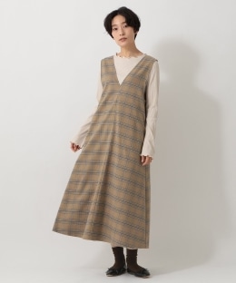チェックVネックワンピース