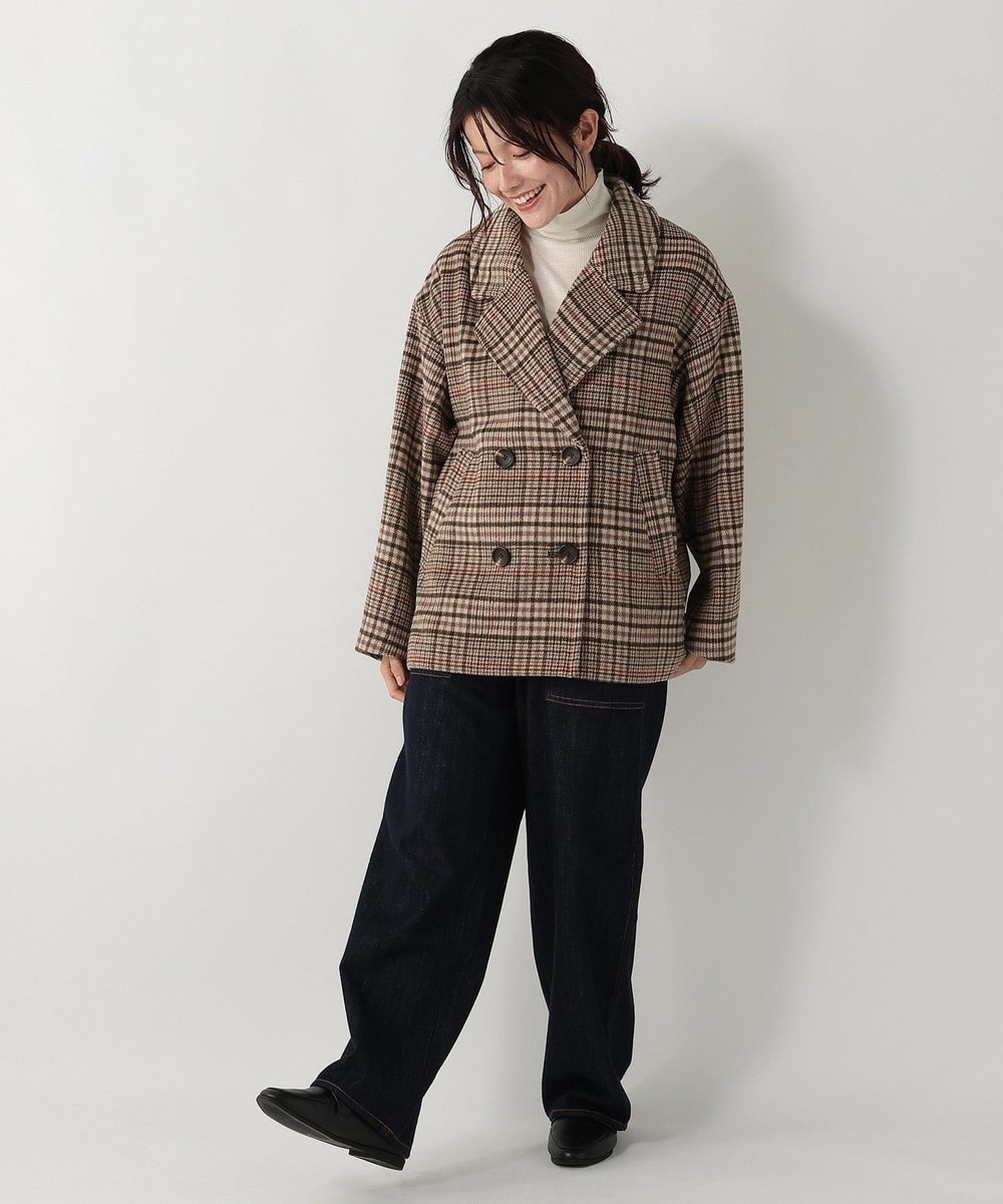 チェックシャギーPコート