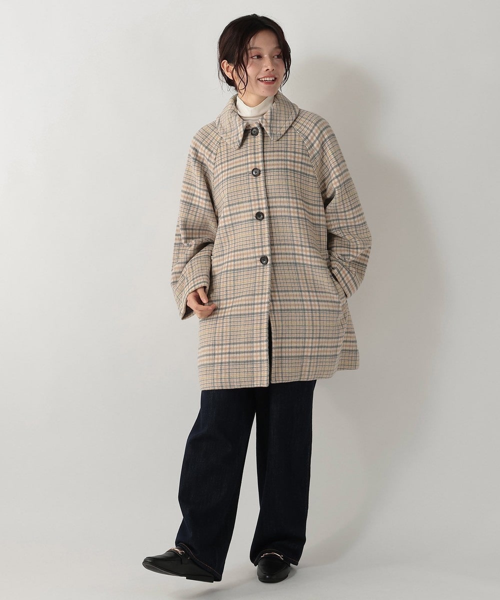 チェックステンカラーシャギーコート