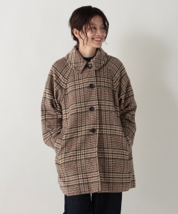 チェックステンカラーシャギーコート