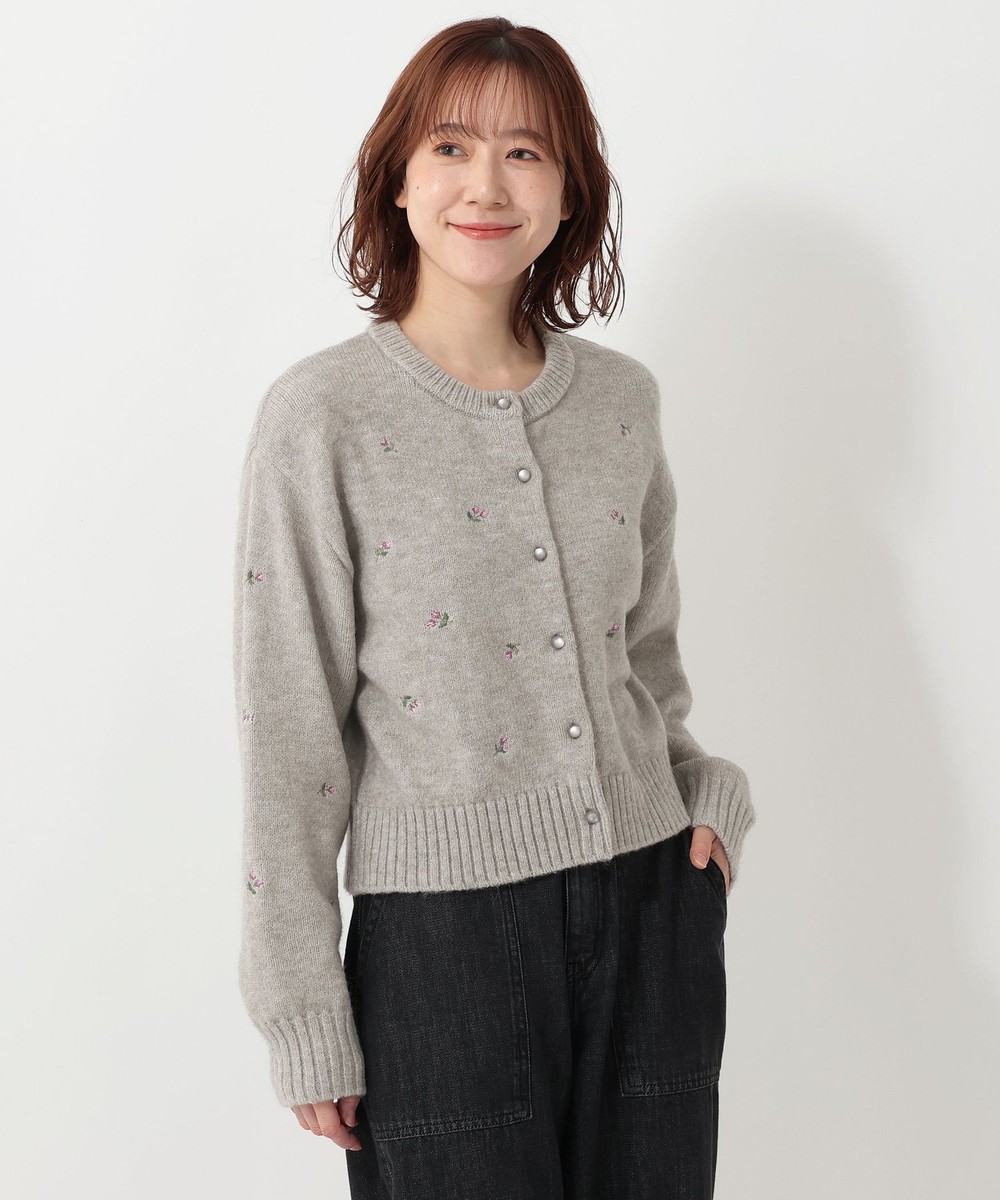 ニット フラワー刺繍ショートカーディガン
