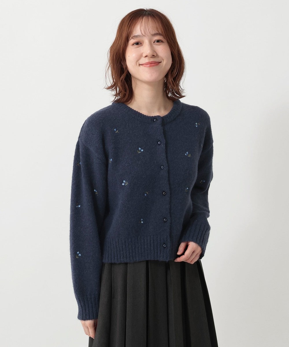 ニット フラワー刺繍ショートカーディガン