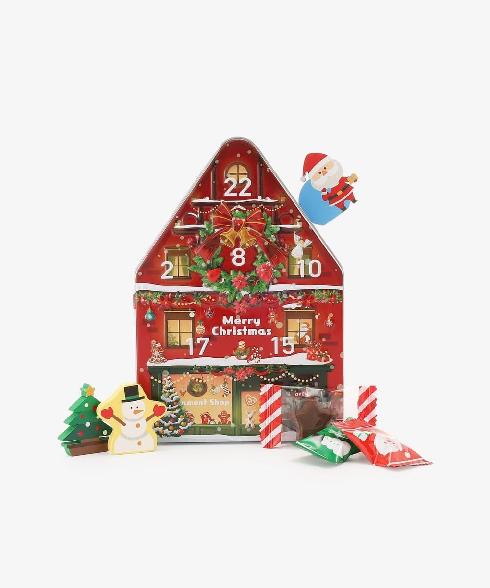 お菓子・食品 木製オーナメント付きハウスカレンダー缶