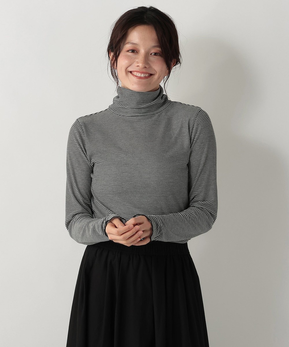 Tシャツ・カットソー シアーボーダーテレコタートルプルオーバー/吸湿発熱