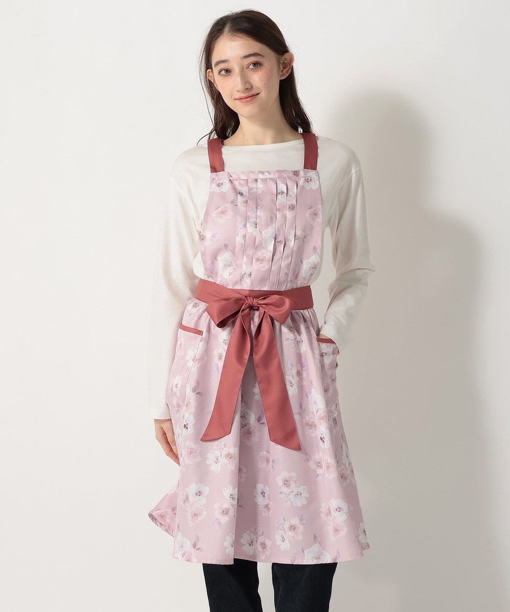 エプロン 水彩フラワーリボンエプロン