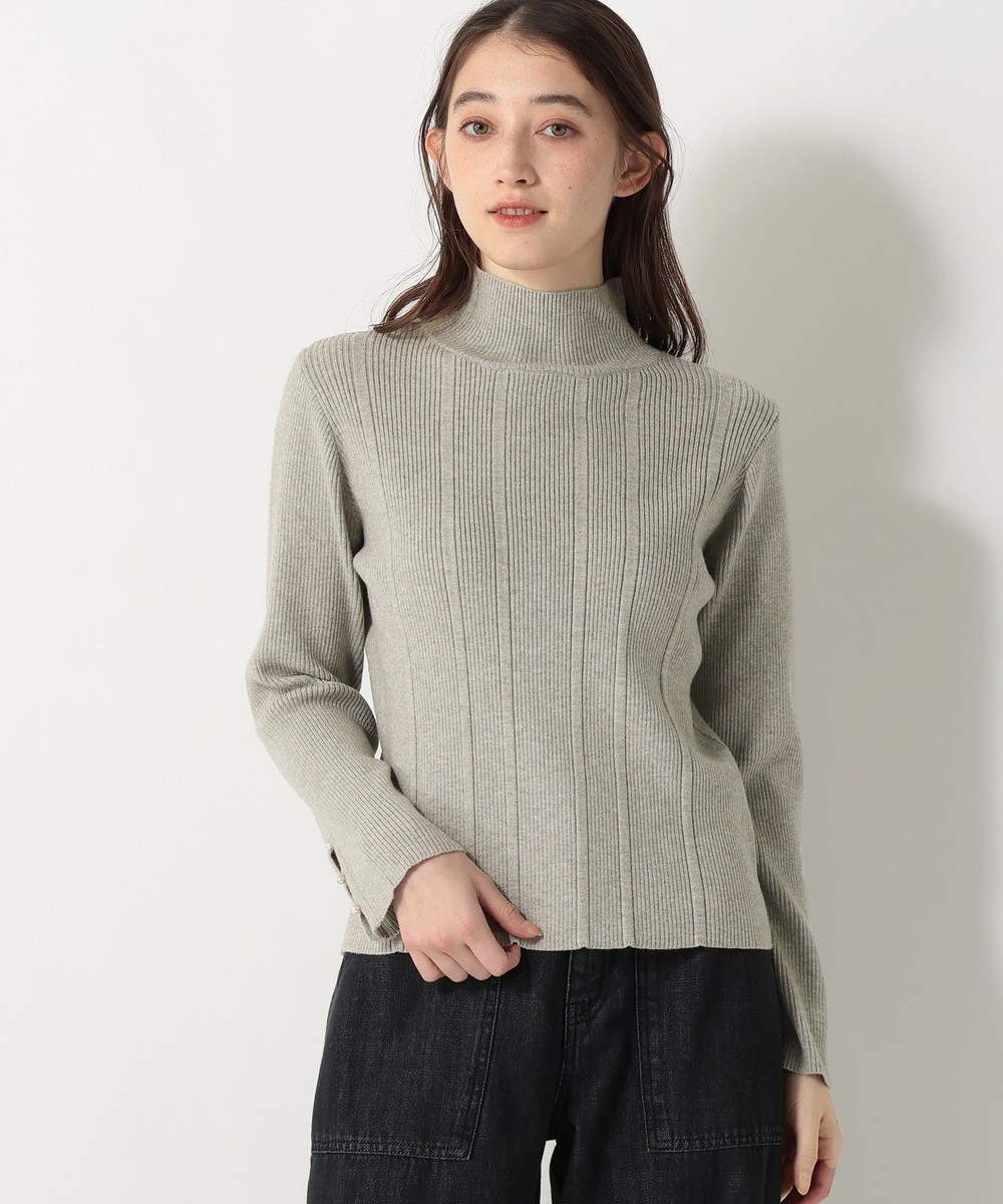 ニット モックネックリブプルオーバー