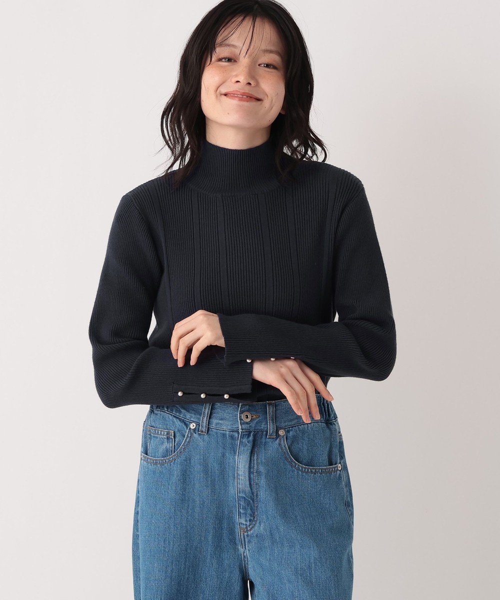 ニット モックネックリブプルオーバー