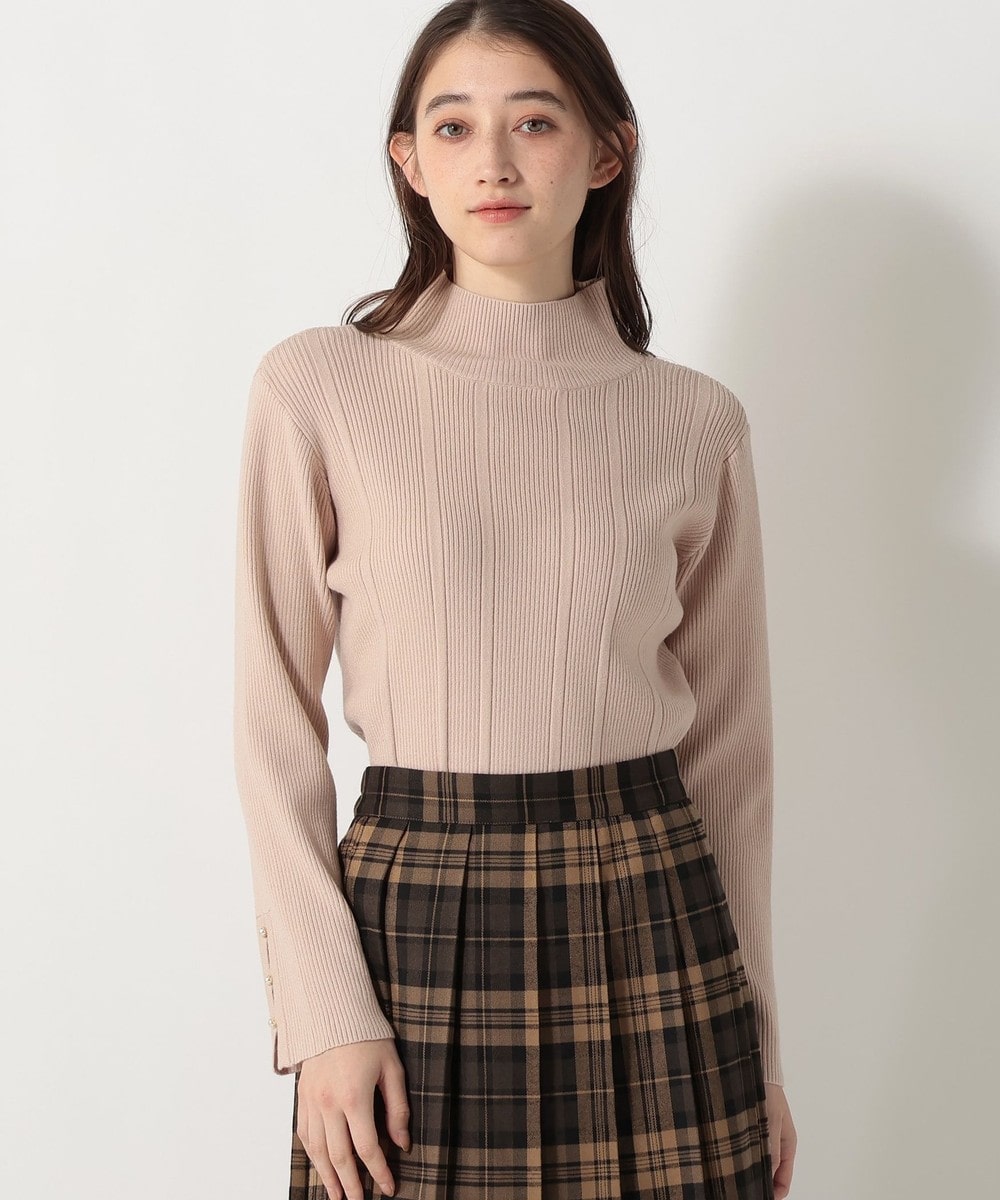 ニット モックネックリブプルオーバー