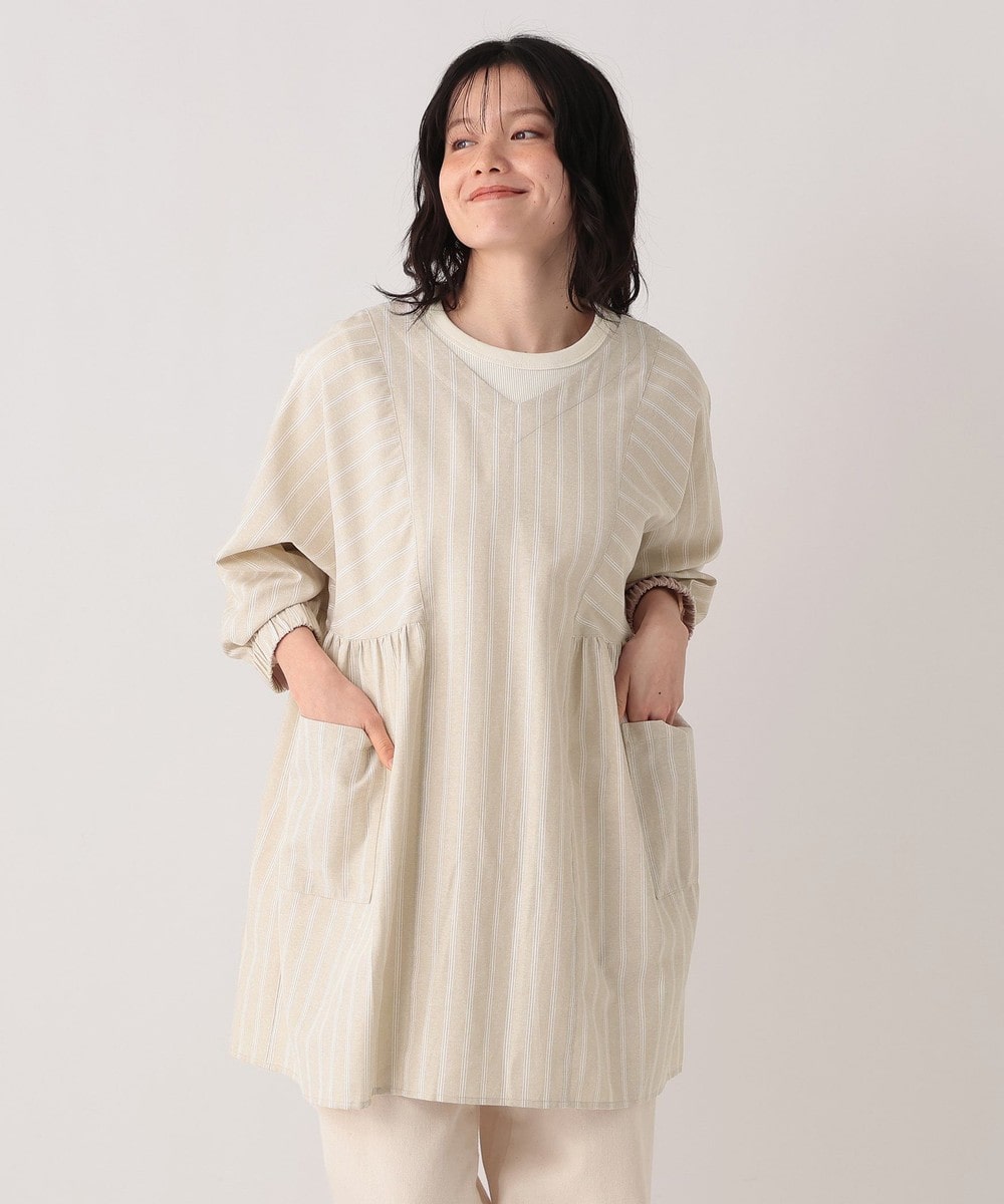 エプロン ストライプドルマンVネック割烹着/エプロン