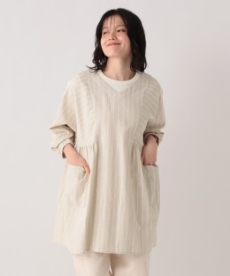 ストライプドルマンVネック割烹着/エプロン