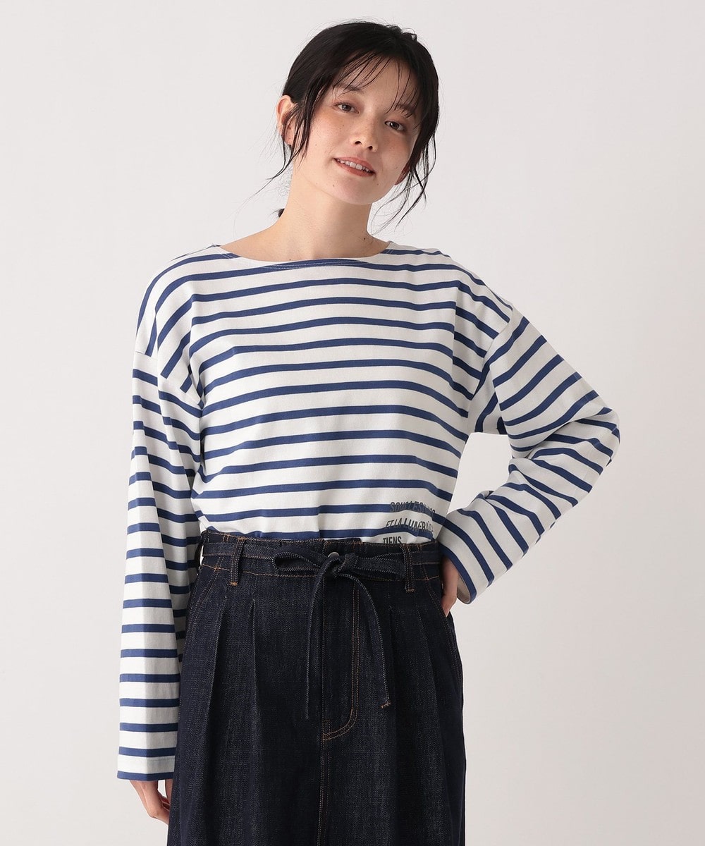 Tシャツ・カットソー MON JOURNALタイポグラフィープリントボーダープルオーバー