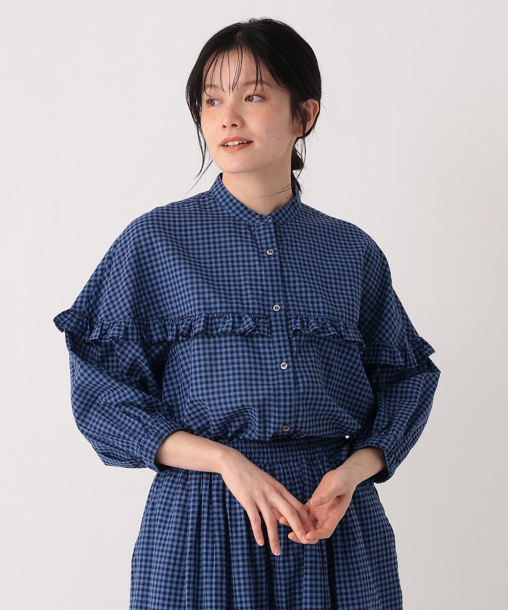 シャツ・ブラウス インド綿チェックフリルブラウス