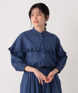 インド綿チェックフリルブラウス